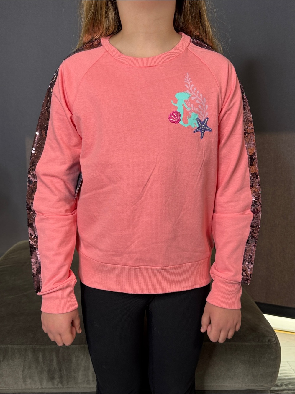 Girls Disney The Little Mermaid x Camp Pink Flip Sequin Sweatshirt 10-12 NWT